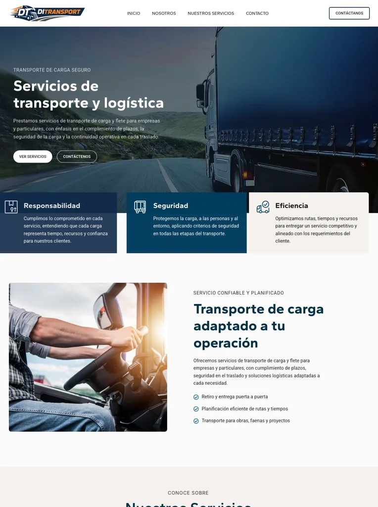 Landing page de DI Transport