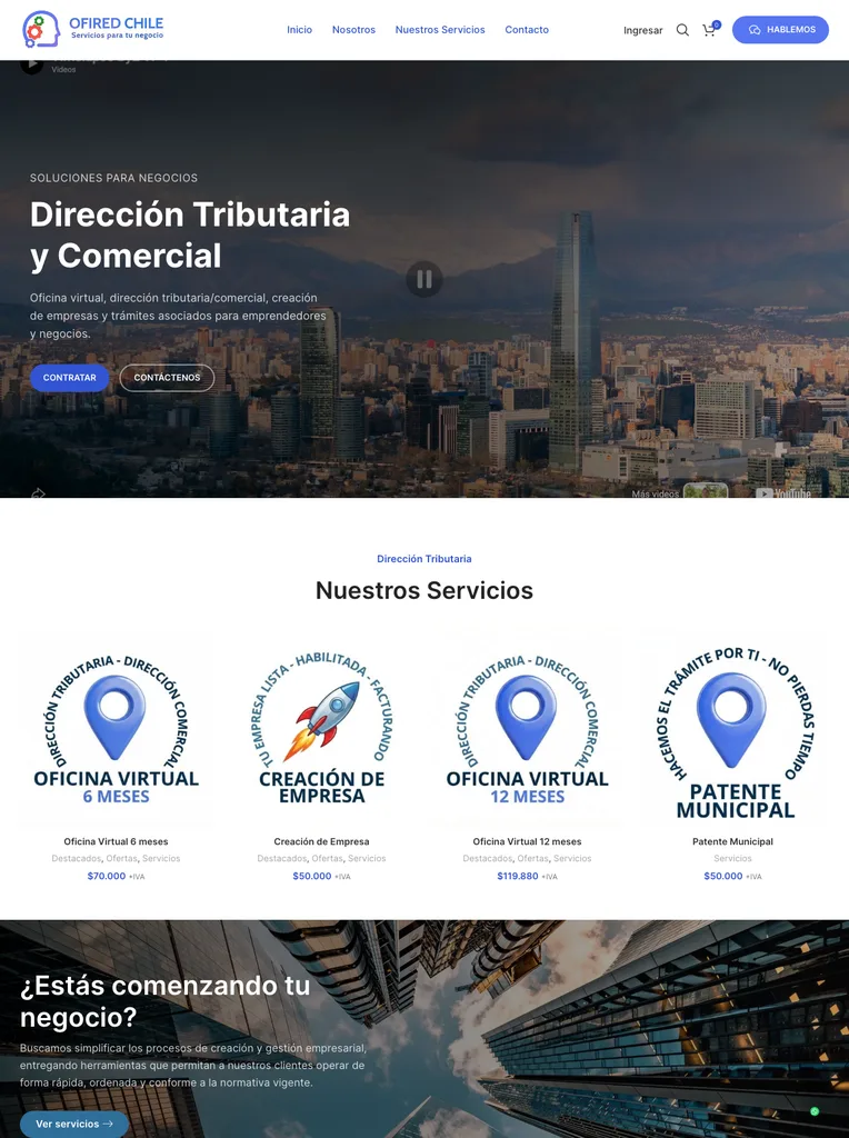 Landing page de Oficina Virtual Ofired